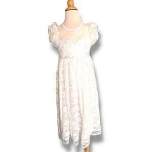 Think Pink Bows Girls 5 (euro Size 110)  Dress Sleeveless Long Cream/ White Lace